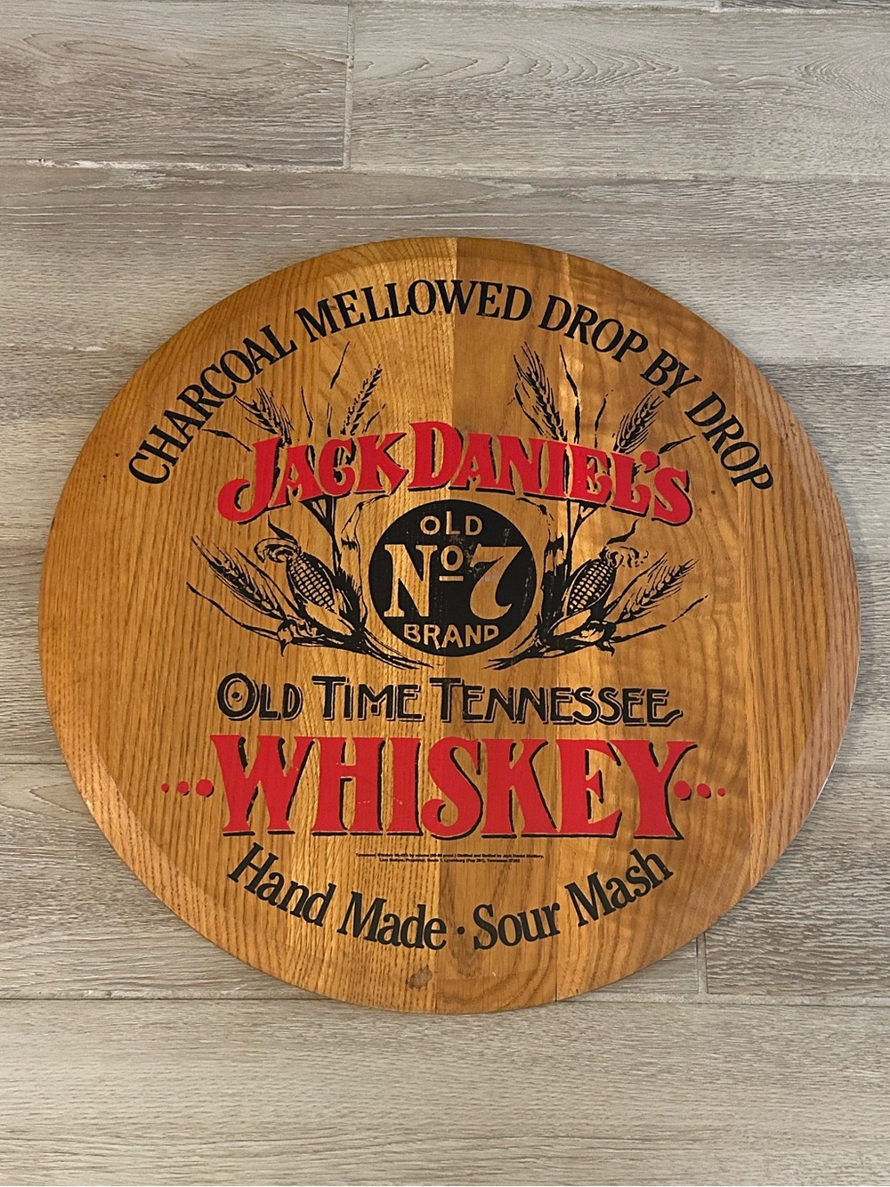 VTG Jack Daniel’s Old No. 7 Whiskey “Charcoal Mellowed” 22” Solid Wood Bar Sign